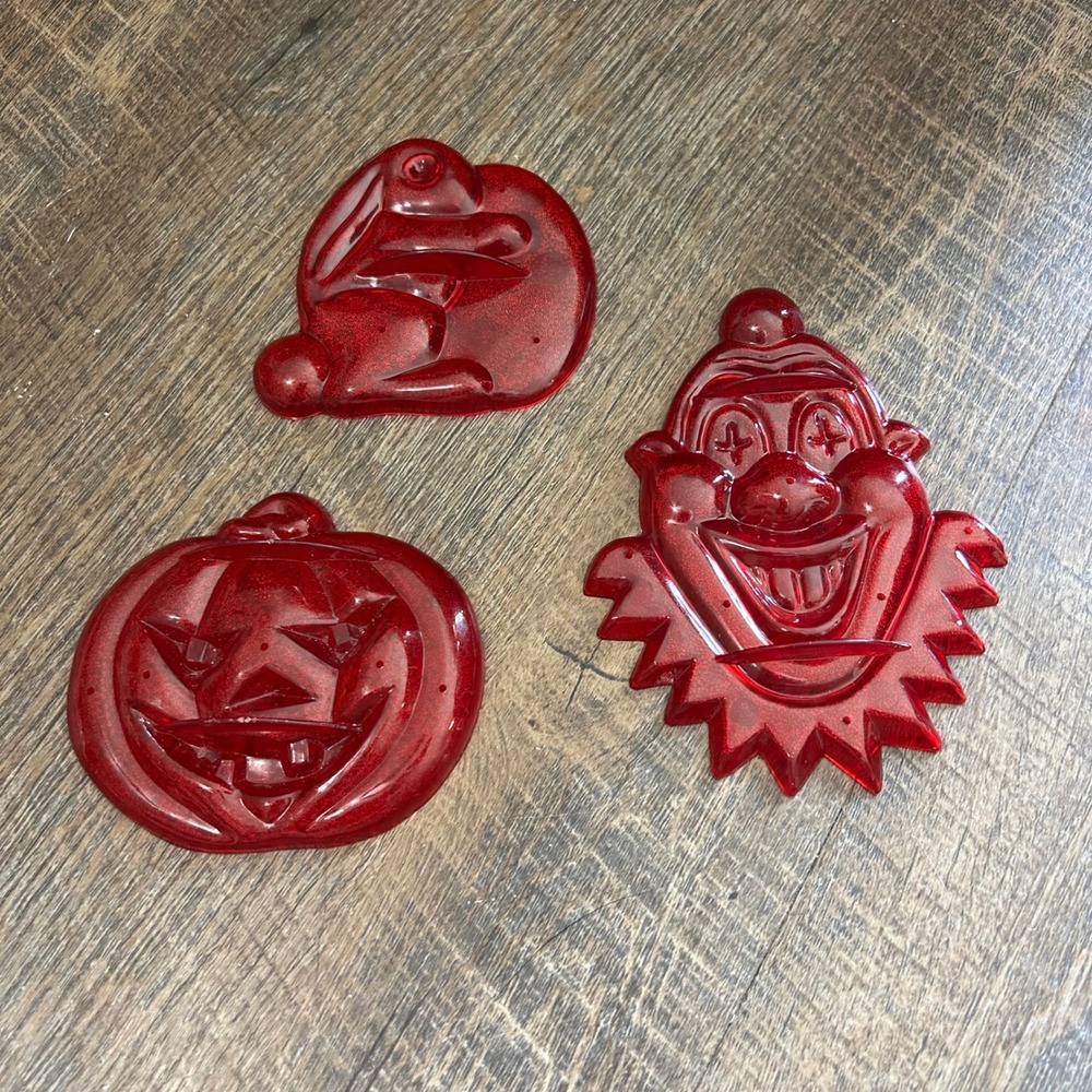 Aunt Chicks Vintage Cookie Cutters Ruby Red Plastic Bunny Pumpkin Clown Set of 3
